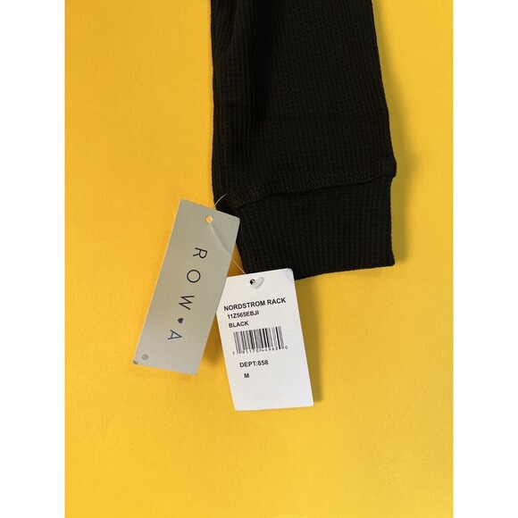 Row A Cropped Henley Knit Top Womens M Black Long Sleeve Pullover Casual NWT - Picture 2 of 5
